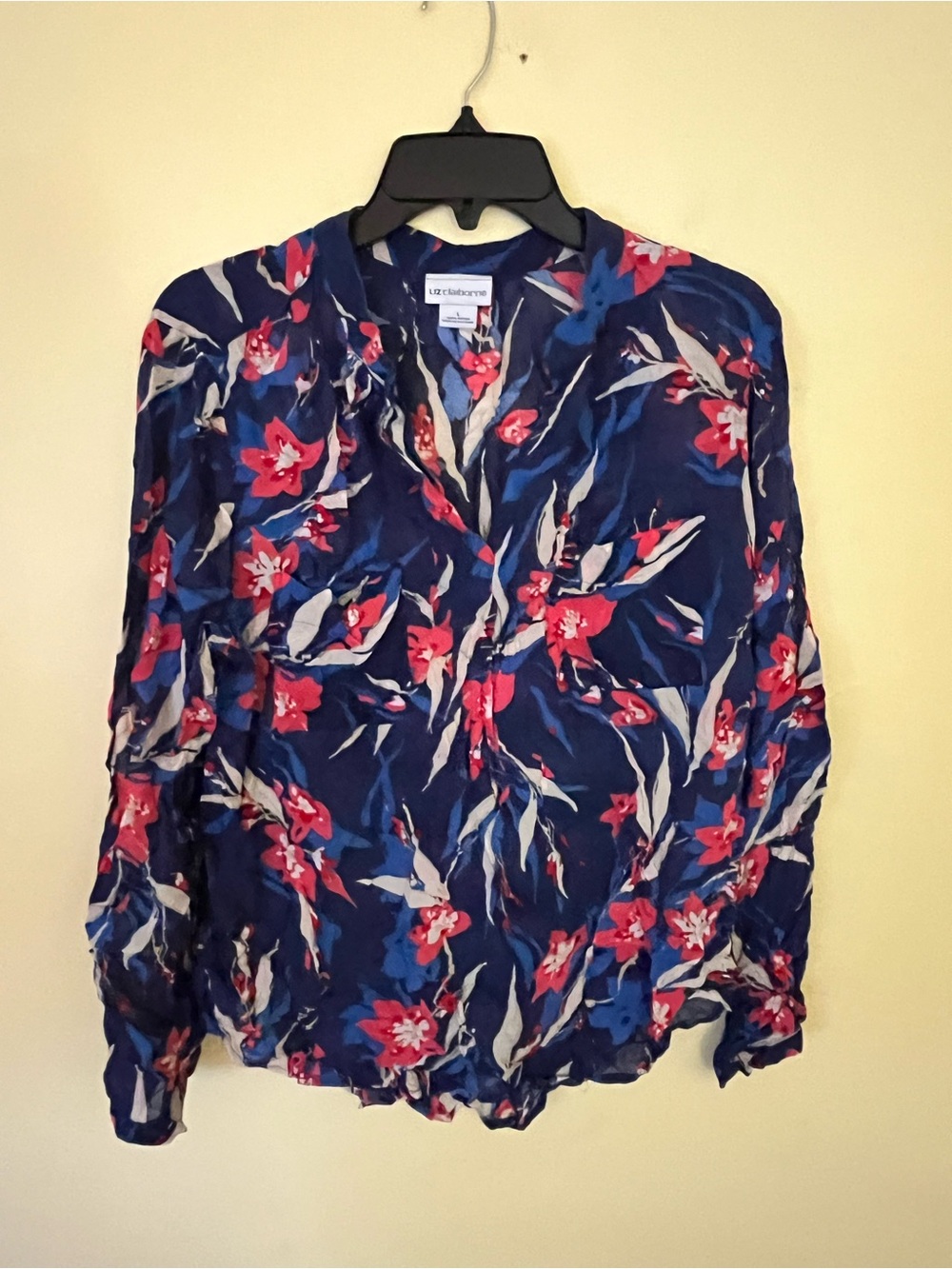 Liz Claiborne Navy Floral Blouse Size Large